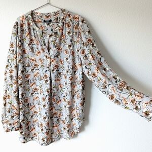 Premise Long Sleeve Floral Blouse - Flowy Fabric, V Neck, Size 0X Woman
